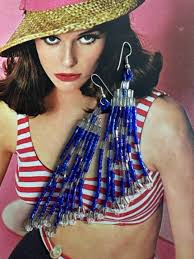 Blue Iridescent Tube Bead Hook Earrings, Hand Made Beaded Dangle Hook  Earrings, Handmade Jewelry, Hand Made Earrings, Fish Hook Earrings