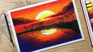 how to draw beautiful sunset scenery with oil pastels for beginner step oil pastel art oil pastel paintings oil pastel