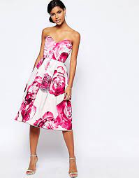 Scopri la collezione di vestiti da cerimonia per donna di asos. Asos Vestito Midi Da Cerimonia A Fascia Rosa Acceso Floreale Asos