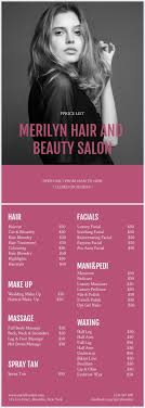 Beauty Salon Price List Template Salon Price List Beauty Salon Price List Beauty Salon