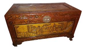 Chest is ornately carved with flowers and peacocks and measures 18 tall x 39 long x 21 camphor wood carved chest (made in china): Early 1900s Chinese Oriental Hand Carved Camphor Chest Chairish
