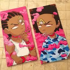 Budbrothers Boondocks Acrylic Watercolor On Canvas 12 X 24 2 Rr 2016 Sold Homeboiyardee Prints Soon At Robregis Art Cartoon Art Mini Canvas Art