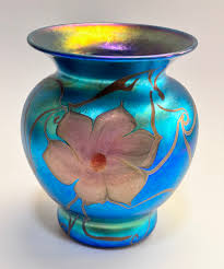 Vandermark Studios Blue Aurene Floral Glass Vase