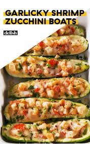 Garlicky Shrimp Zucchini Boats Are Low Carb High Reward Recipe Zucchini Boat Recipes Recipes Healthy Recipes