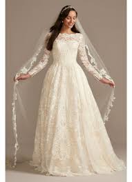 Long sleeved gowns are totally modern. Long Sleeve Beaded Lace Tall Wedding Dress David S Bridal