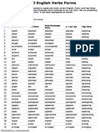 1000 English Verbs Forms Pdf Verb Forms English Verbs
