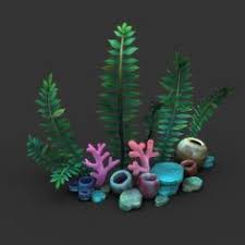 Cartoon Seaweed Set 3d Model Coral Art Underwater Art Pic Candle Doodle