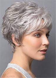 Short Wig With Softly Swept Bangs Synthetic Hair Wig Grey Hair Wig Wig Hairstyles Short Hair With Layers