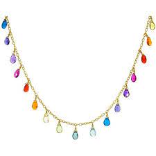 Marie Helene De Taillac Small Rainbow Multi Gem Briolette Necklace Briolette Necklace Rainbow Jewelry Multi Gem