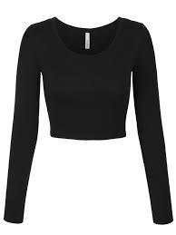 Kogmo Kogmo Womens Long Sleeve Crop Top Solid Round Neck T Shirt Walmart Com Walmart Com