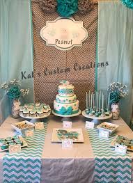 Dessert Table At Teal Elephant Baby Shower Elephant Baby Shower Theme Peanut Baby Shower Baby Shower Backdrop