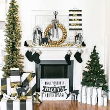 Gold christmas decoration with christmas stockings. Black And Gold Christmas Mantel Fun365