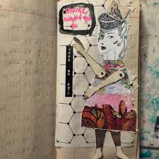 Listen to Marge. Day 32/100. Stamp: vintage head stamp. #the100dayproject  #the100dayproject2025 #100dayproject2025 #100dayproject  #TheRobensNest100Days2025 #mixedmedia #mixedmediaart #collage #collageart  #artjournal #artjournaling #artjournalpage ...