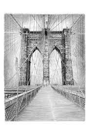 Nyc Brooklyn Bridge Print Of Original Pencil Sketch Black And White Sketches Brooklyn Bridge City Art Nyc Artwork