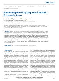 Initally for every student to initiate a project. Pdf Speech Recognition Using Deep Neural Networks A Systematic Review