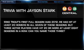 On the mike and mike show, where he contributed his famous weekly trivia question. Jayson Stark En Twitter Here S That Trivia Question Again Mike Trout Has Hit At Least 20 Hr In All 7 Full Seasons Of His Career Before This Year But Can You Name