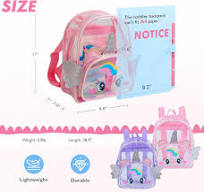 ACEIOT Zaino trasparente per ragazze, zaino per bambini, zaino trasparente  con unicorno per bambini, borsa per libri per scuola materna elementare