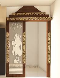 Pooja Room Entrance Arch Carved Panels Etched Back Lit Krishna Pooja Room Door Design Room Door Design Pooja Room Design