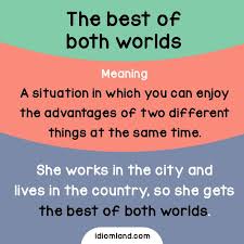 Idiom The Best Of Both Worlds Meaning A Situation In Which You Can Enjoy The Advantages Of English Vocabulary Words English Idioms Interesting English Words