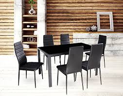 Ebs 7 Piece Home Kitchen Dining Room Metal Furniture Set For 6 With Glass Top Table 6 Chairs Metal Leg Cheap Dining Room Table Glass Top Table Metal Furniture