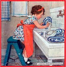 Adorable Little Housewife Little Girl Helps Mom Vintage Etsy In 2020 Vintage Illustration Illustrators Willcox
