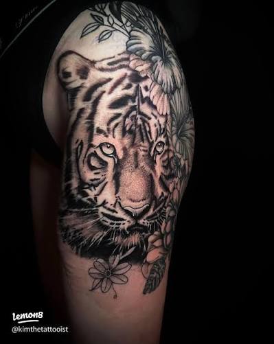 Tiger Thigh Tattoo Ideas: Black & Grey Stripes + Cultural Design Inspo