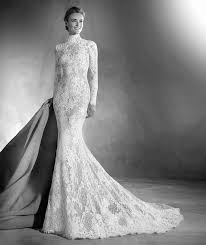 Pronovias Long Full Sleeves High Neck Mermaid Lace Bridal Dresses Pronovias Elvira Pronovias Wedding Dress Turtleneck Wedding Dress High Neck Wedding Dress