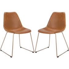 Set Of 2 Dorian Mid Century Modern Leather Dining Chair Light Brown Safavieh In 2020 Leather Dining Chairs Modern Leather Dining Dining Chairs
