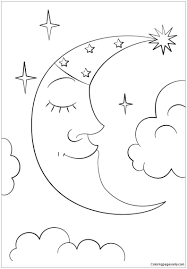 This coloring page belongs to these categories: Cartoon Crescent Moon Coloring Pages Natural Phenomena Coloring Pages Coloring Pages For Kids And Adults