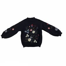 | zara blue knit cardigan with floral embroidery and crop top set bradigan size l. Zara Knit Navy Floral Embroidered Sweater Sz 6