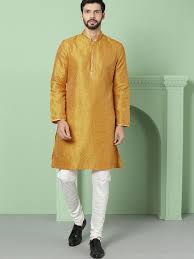 House Of Pataudi Men Mustard Yellow Woven Design Straight Kurta 2499 Mustard Yellow Trendy Outfits Fashion