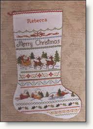 Cross stitch kit from panna featuring a blue and white christmas stocking with horses and sleigh! Counted Cross Stitch