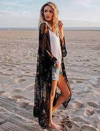 Black Bathing Suit Cover Up Amazon Meshieyla Lace Crochet Kimono Women S Beach Hollow Cover Up Long Cardigan Swimwear Beachwear Black One Size At Amazon Women S Fashion Boho Swim Suits Women