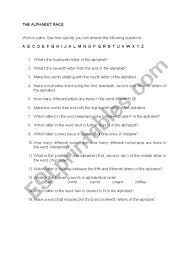 Furthermore, what is the answer to question 8 on the impossible quiz 3? Alphabeth Race Esl Worksheet By Sukral