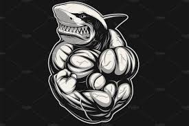 Black And White Shark Design White Shark Bodybuilder Shark Logo Shark Monster Design