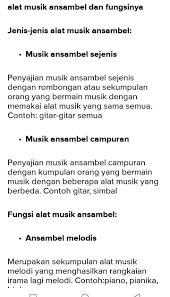 Contoh ansambel melodis antara lain piano, rekorder, pianika, biola, terompet, tamborin dan harmonica. 1 Ansambel Merupakan Salah Satu Jenis Penampilan Dan Permainan Alat Musik Ansambel Juga Brainly Co Id