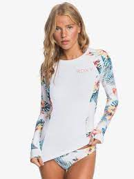 Roxy Printed Long Sleeve Upf 50 Rash Vest For Women Snow White Tropical Nights Wbk7 Long Sleeve Swimwear Rash Guard Women Swimwear Fashion