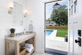 We did not find results for: Reclaimed Wood Vanity With Gray Quartz Countertop Cottage Bathroom Pool House Bathroom House Bathroom Small Pool House Bathroom