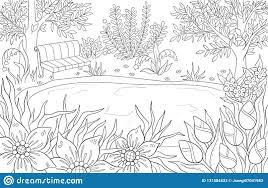The coloring sheet also has beautiful scenery in the background to make the activity a creative experience. Coloring Page For Adult And Kids Book Or Bullet Journal Fantastic Scenery Pages Photo Ideas Summerandscape Bench Tees Approachingtheelephant