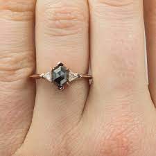 Black Hexagon Diamond Engagement Ring Victoria Setting 14k Rose Gold Point No Point Studio 6 Fancy Engagement Rings Engagement Rings Top Engagement Rings