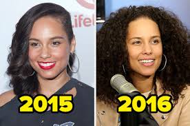 There are various colors in her hair from a dark mahogany to a golden bronze growing out on her ends. Alicia Keys On Why She Stopped Wearing Makeup In 2016