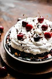 No Bake Black Forest Pie Blue Bowl Recipe Baking Homemade Whipped Cream Boozy Desserts