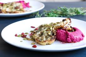 Vegan seitan steak and delicious vegetables picture of no. Roasted Cauliflower Steak With Beetroot Hummus V Gf Df Ready To Nourish