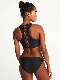 Lace Back High Neck Swim Top For Women High Neck Swim Top Swimwear Womens Swim