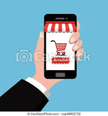 Radio, television, camera, phone, handphone, notes and heart. Hand Phone Shopping Hand Holding Smartphone With Shopping Cart On The Screen Online Store On The Smartphone Concept Flat Canstock