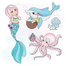 mermaid l مدرسة الخريف البحر تحت الماء التوضيح النواقل مجموعة للطباعة الرقمية حورية البحر المرسومة الأعياد جدارية png والمتجهات للتحميل مجانا ilustracoes vetoriais producao de arte adesivos bonitos