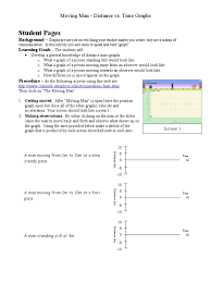 Create a distance vs time graph illustrating her journey. Moving Man Distance Time Graph Student Version Velocity Acceleration