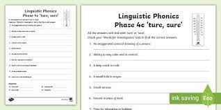 Phonics worksheets are a great way for young learners to practice phonics lessons. Linguistic Phonics Phase 4c Ture Sure Word Worksheet