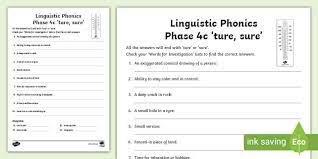 Phonics worksheets for kids including short vowel sounds and long vowel sounds for preschool and kindergarden. Linguistic Phonics Phase 4c Ture Sure Word Worksheet