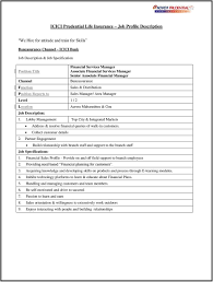 Understanding of financial statements and key. Icici Prudential Life Insurance Job Profile Description Pdf Free Download
